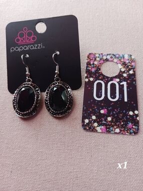 paparazzi Black Faceted Oval Dangle Earrings in Silver-Tone Setting